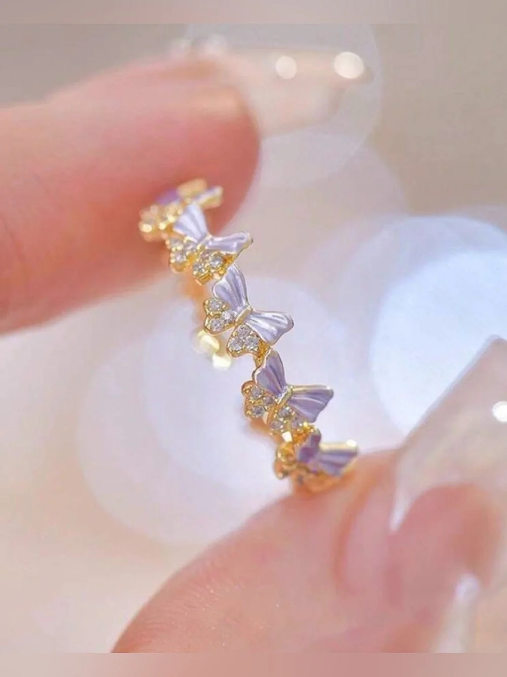 Lavender Floral Gold-Plated Ring Set A2145